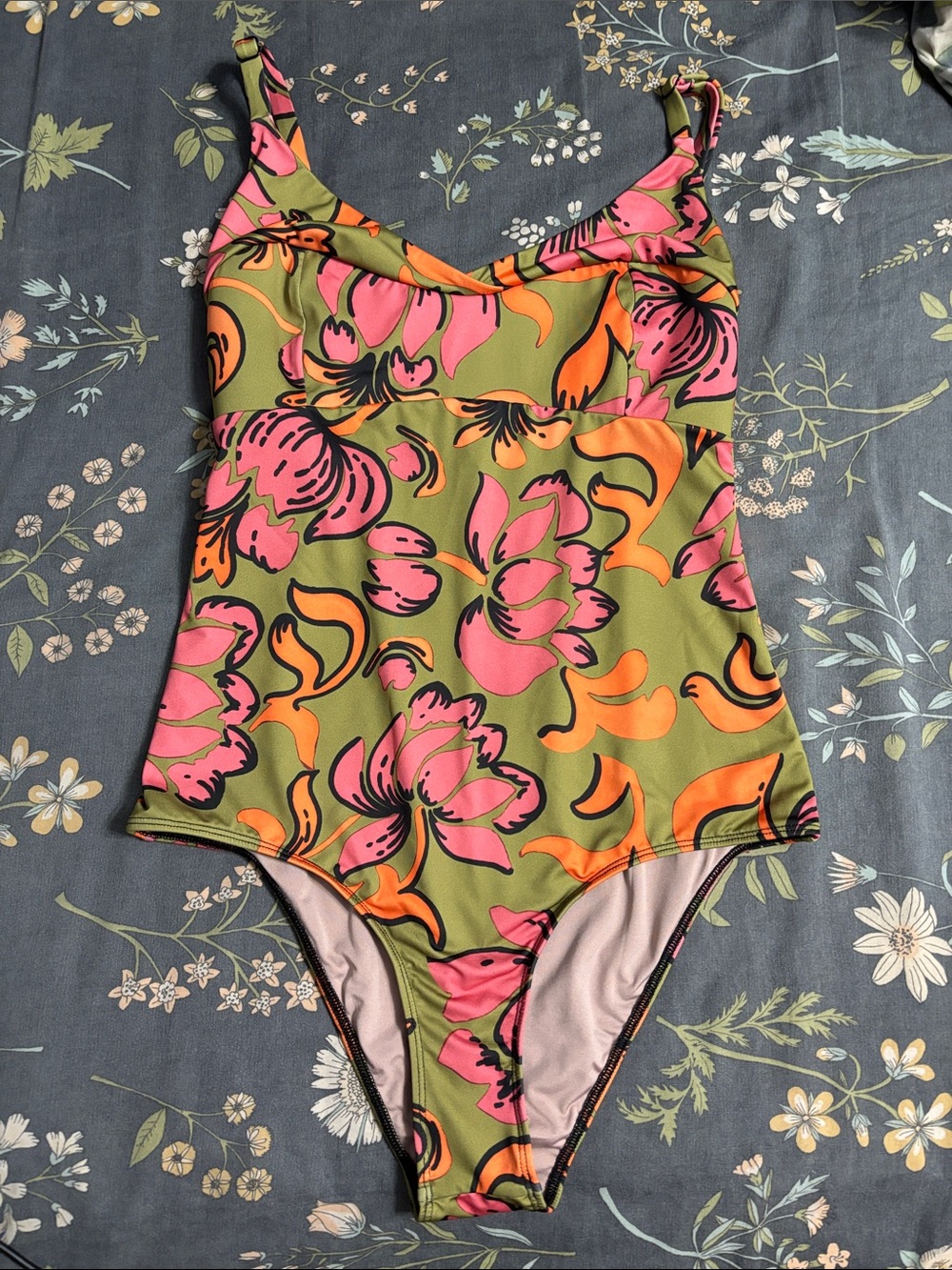 Seea Lana One-Piece Adjustable Swimsuit "Freya" Print Green and Pink Floral XL